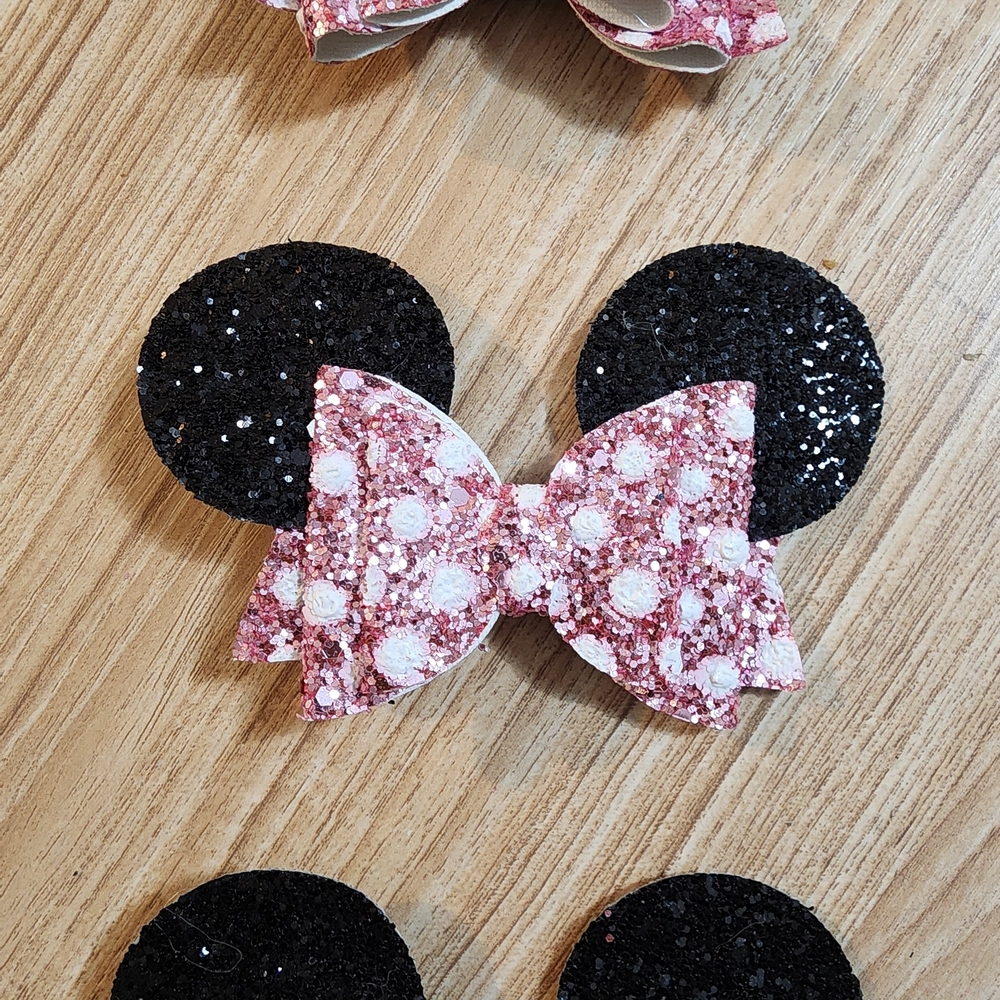 Black and Pink Glitter Mouse Ears Hair Clip